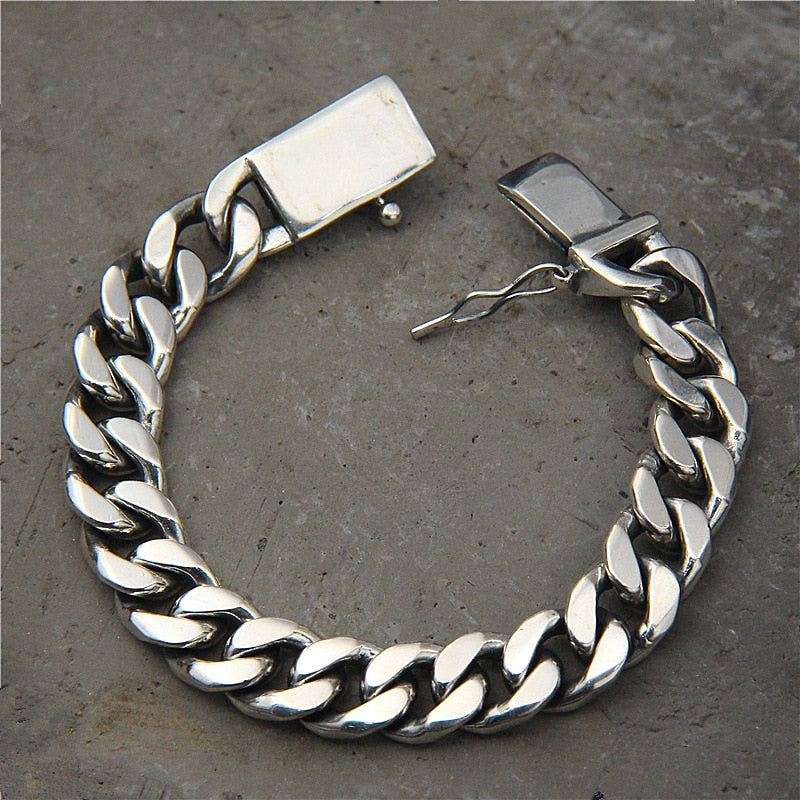 Vintage S925 W Chain Rock Punk Bracelet Male Sterling Silver Domineering Fashion European And American Personality Jewelry