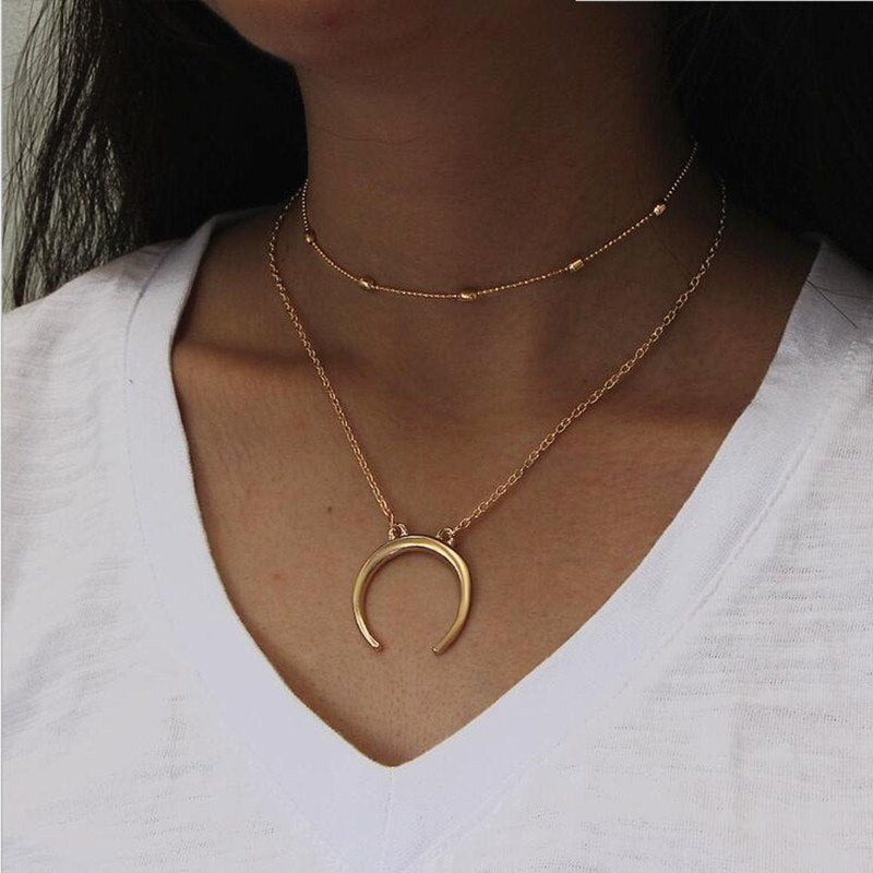 Vintage Sexy Minimalist Long Necklace Women Fashion Jewelry Metal Layered Chain Star Moon Pendant Necklaces A13