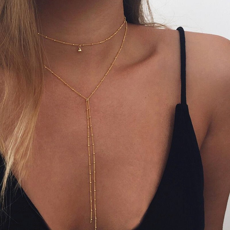 Vintage Sexy Minimalist Long Necklace Women Fashion Jewelry Metal Layered Chain Star Moon Pendant Necklaces A13