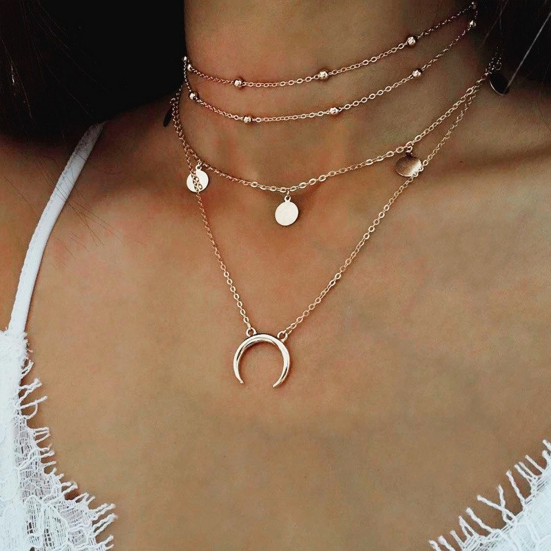 Vintage Sexy Minimalist Long Necklace Women Fashion Jewelry Metal Layered Chain Star Moon Pendant Necklaces A13