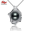 Vintage Shell Black Pearl Pendant Necklaces for Woman Fine Jewelry 9-10MM Pearl 925 Sterling Silver Chain Gifts FEIGE