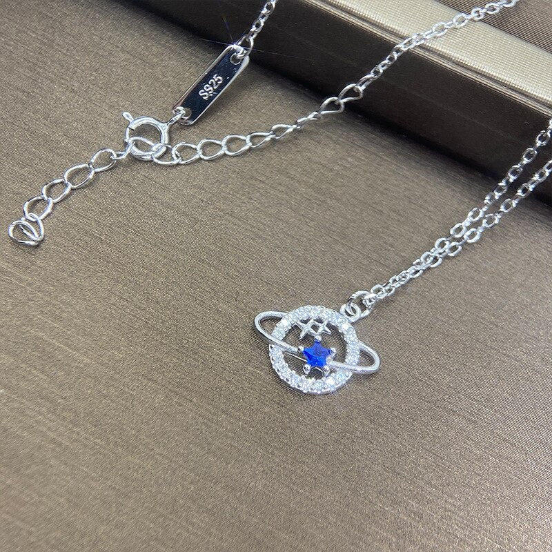 Vintage Shining Zircon Planet 925 Silver Necklaces Delicate Star Earth Universe Necklace Retro Party Wedding Women Jewelry Gift