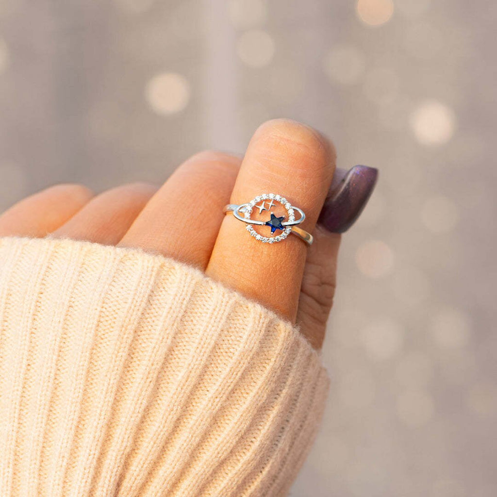 Vintage Shining Zircon Planet Rings Delicate 925 Silver Star Earth Universe Ring Necklace Retro Party Wedding Women Jewelry Gift