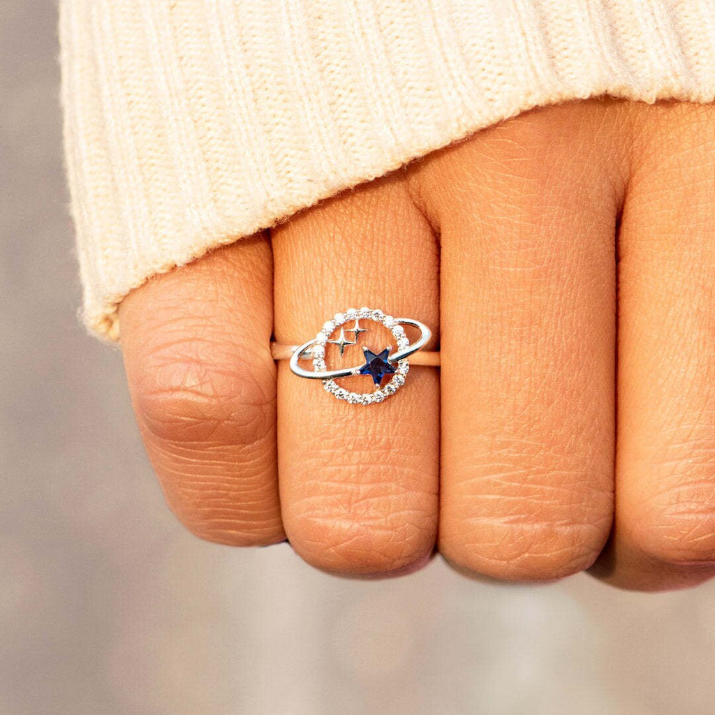 Vintage Shining Zircon Planet Rings Delicate 925 Silver Star Earth Universe Ring Necklace Retro Party Wedding Women Jewelry Gift