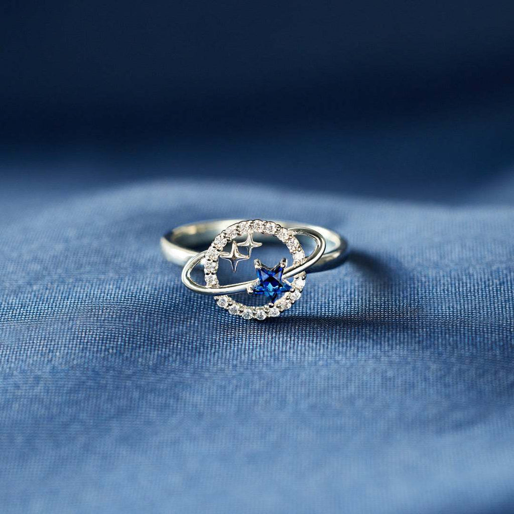Vintage Shining Zircon Planet Rings Delicate 925 Silver Star Earth Universe Ring Necklace Retro Party Wedding Women Jewelry Gift
