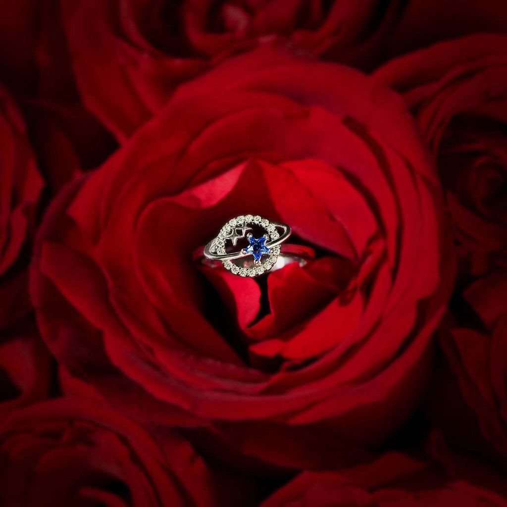 Vintage Shining Zircon Planet Rings Delicate 925 Silver Star Earth Universe Ring Necklace Retro Party Wedding Women Jewelry Gift