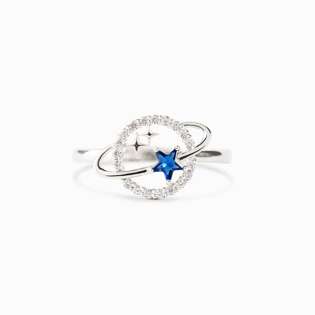 Vintage Shining Zircon Planet Rings Delicate 925 Silver Star Earth Universe Ring Necklace Retro Party Wedding Women Jewelry Gift