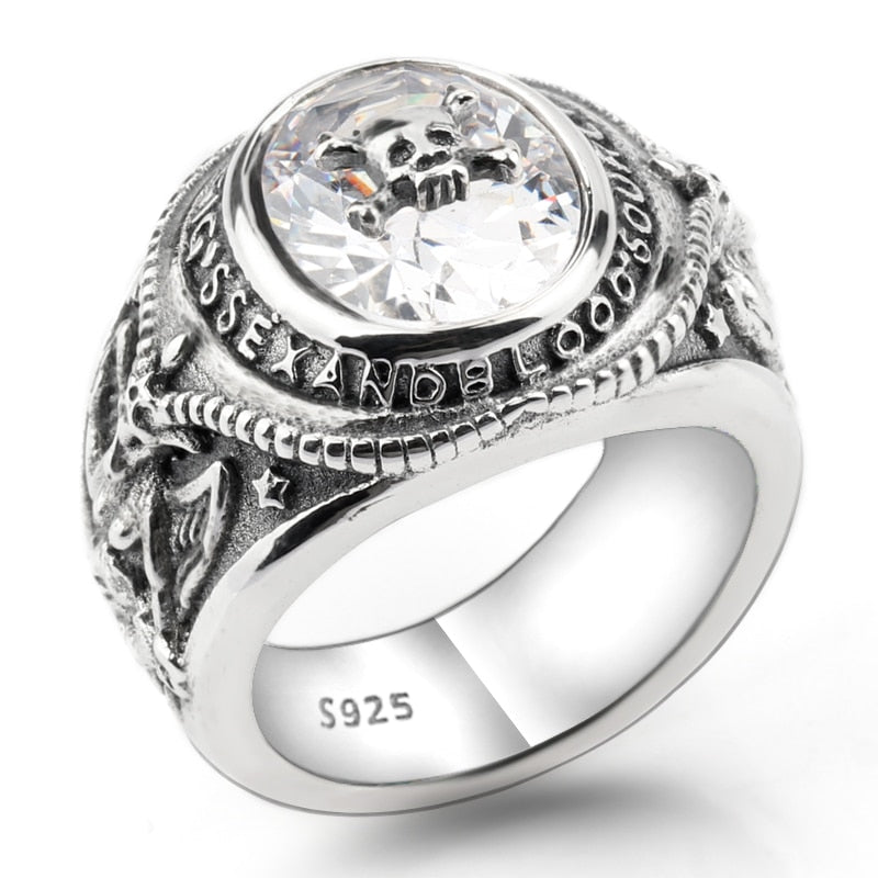 Vintage Silver 925 Skull Men Ring Skeleton Clear CZ Biker Do The Old Design for Men Women Party Heavy Jewelry