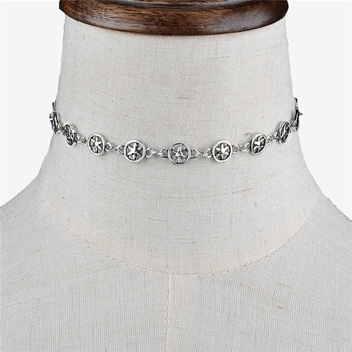 Vintage Silver Choker Necklace Jewelry Gift Punk Star Design Necklaces For Women Party Chocker Jewelry Gift #230615