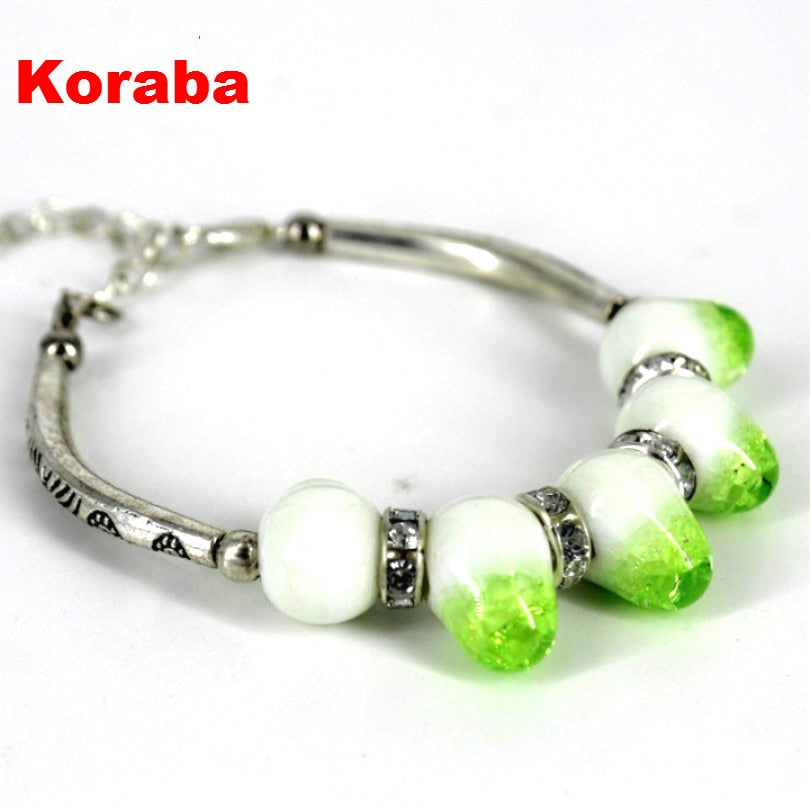 Vintage Silver Color Adjustable Ceramics Beads Bracelets Water Drop Women Jewelry Accessory Girl gifts BR-10