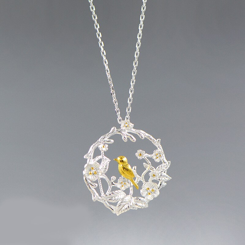 Vintage Silver Color  Bird Branch Necklaces For Women Statement Jewelry Kolye Collares Colar