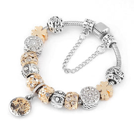 Vintage Silver Color Charm Bracelet with Tree of life Pendant & Gold Crystal Ball Pandora Bracelet Dropshipping