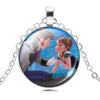Vintage Silver Color Long Chain Jewelry Necklace Crystal Cabochon Princess Elsa Anna Pendant Necklace Girl Choker Silver Color