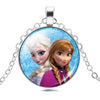 Vintage Silver Color Long Chain Jewelry Necklace Crystal Cabochon Princess Elsa Anna Pendant Necklace Girl Choker Silver Color