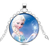 Vintage Silver Color Long Chain Jewelry Necklace Crystal Cabochon Princess Elsa Anna Pendant Necklace Girl Choker Silver Color