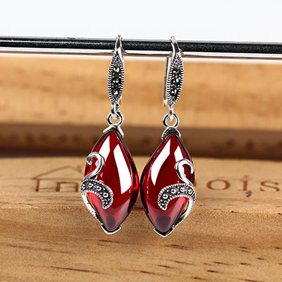 Vintage Silver Earrings Yellow Agate Pomegranate Water Drop Silver 925 Earrings for Women Banquet 2020 Earrings Fine Jewelry