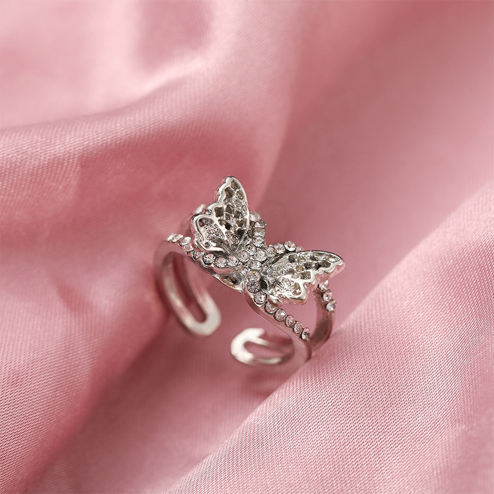 Vintage Silver Plated Angel Wings Ring for Womens Gothic Punk Steampunk Heart Butterfly Skull Ring Sets Party Jewelry 2021