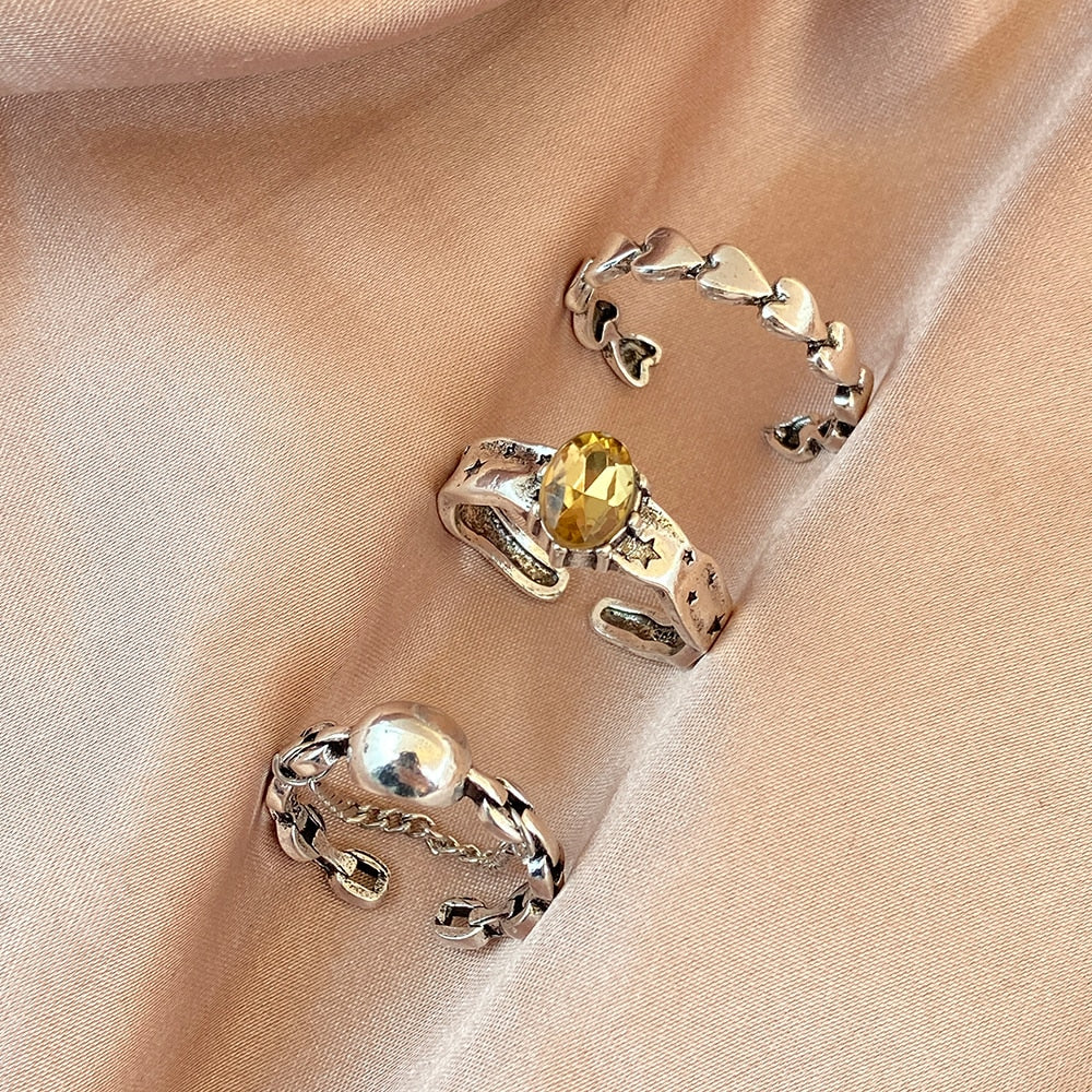 Vintage Silver Plated Angel Wings Ring for Womens Gothic Punk Steampunk Heart Butterfly Skull Ring Sets Party Jewelry 2021