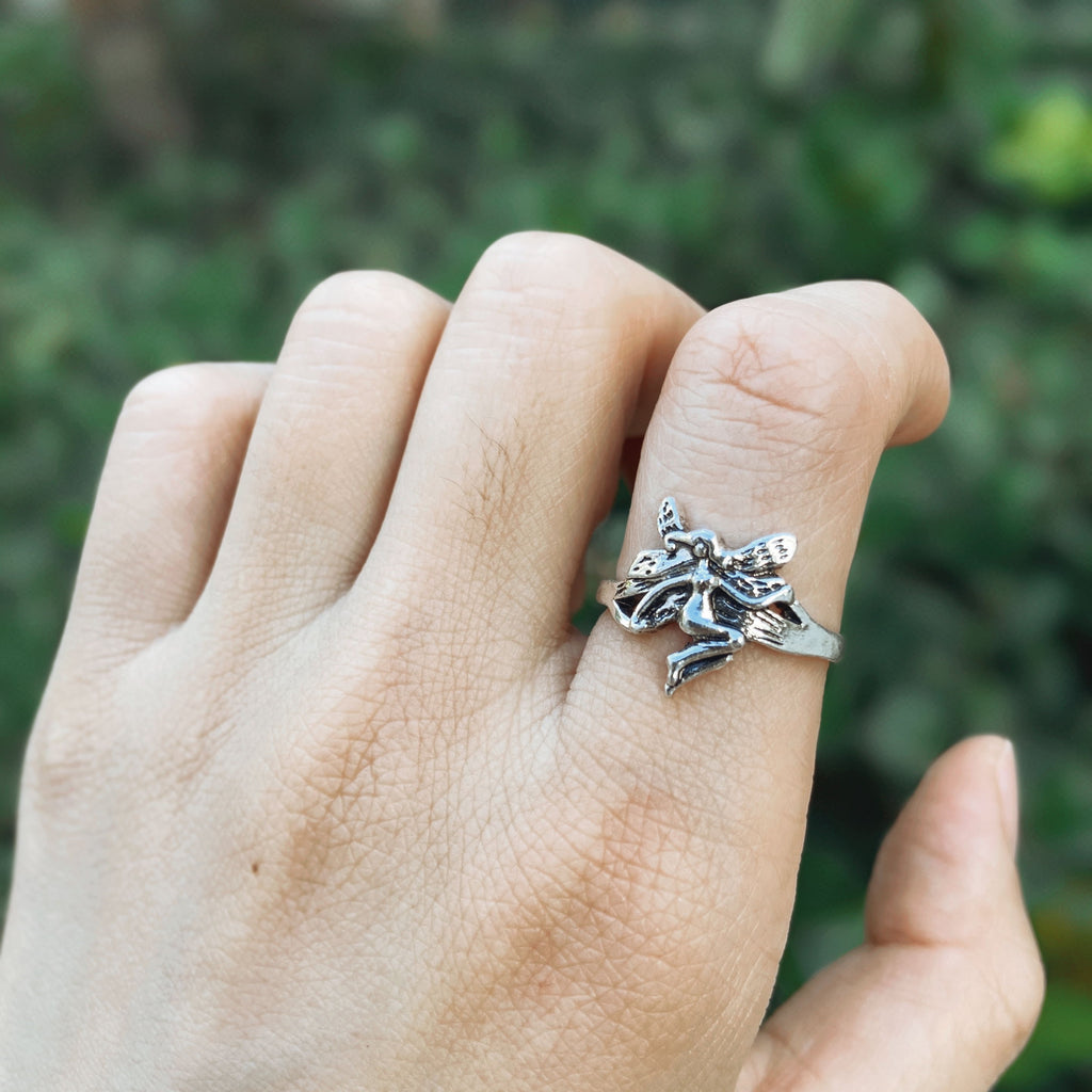 Vintage Silver Plated Angel Wings Ring for Womens Gothic Punk Steampunk Heart Butterfly Skull Ring Sets Party Jewelry 2021