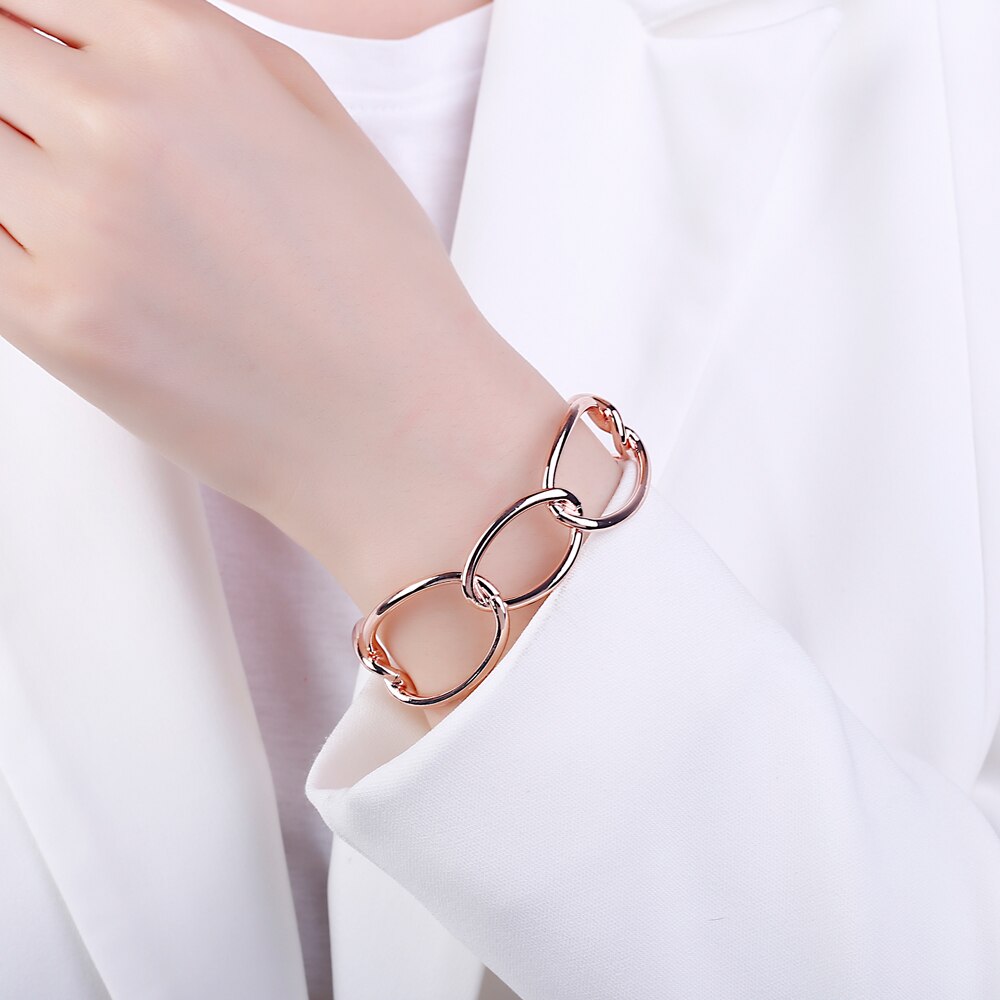 Vintage Simple Oval Circle Interlocking Bracelets&amp;Bangles For Woman Adjustable Rose Gold Silvery Open Bangle Jewelry