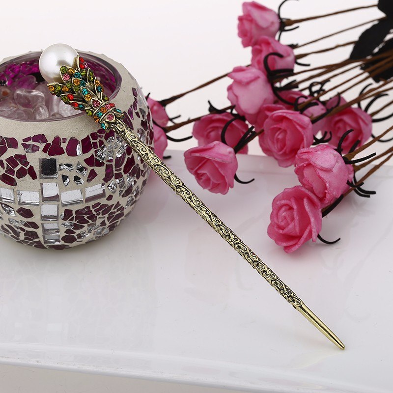 Vintage Simulated Pearl Hair Sticks hair Clip For Bride Crystal Rhinestone Hairpin Hair Accessories Jewelry