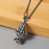 Vintage Skull Never Die Hands Together Pendant Necklaces Men Rock Punk Necklace Men