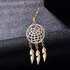 Vintage Small Dream Catcher Pendant Necklace For Woman Gold Silvery Chain Clear Crystal Feather Chokers Female Jewelry