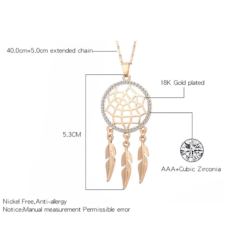 Vintage Small Dream Catcher Pendant Necklace For Woman Gold Silvery Chain Clear Crystal Feather Chokers Female Jewelry