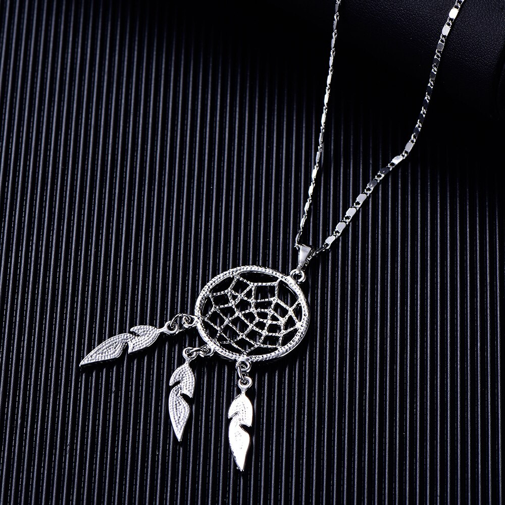 Vintage Small Dream Catcher Pendant Necklace For Woman Gold Silvery Chain Clear Crystal Feather Chokers Female Jewelry