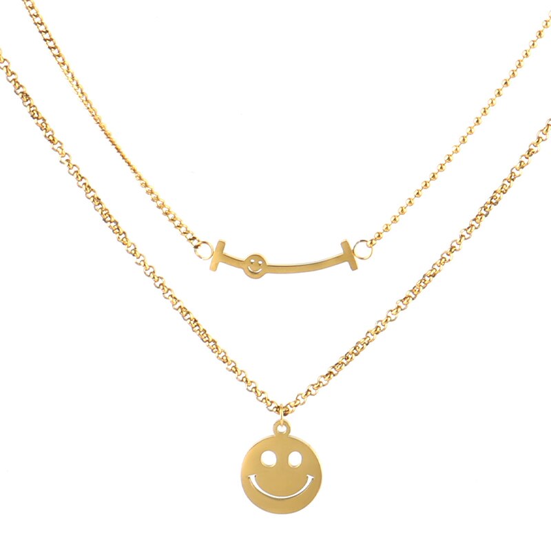 Vintage Smiling Face Necklace Chain Choker Stainless Steel Necklace For Women Men Geometric Double Necklaces For Women Jewelry