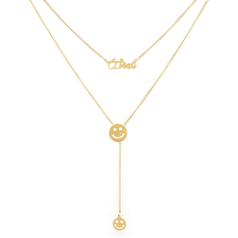 Vintage Smiling Face Necklace Chain Choker Stainless Steel Necklace For Women Men Geometric Double Necklaces For Women Jewelry