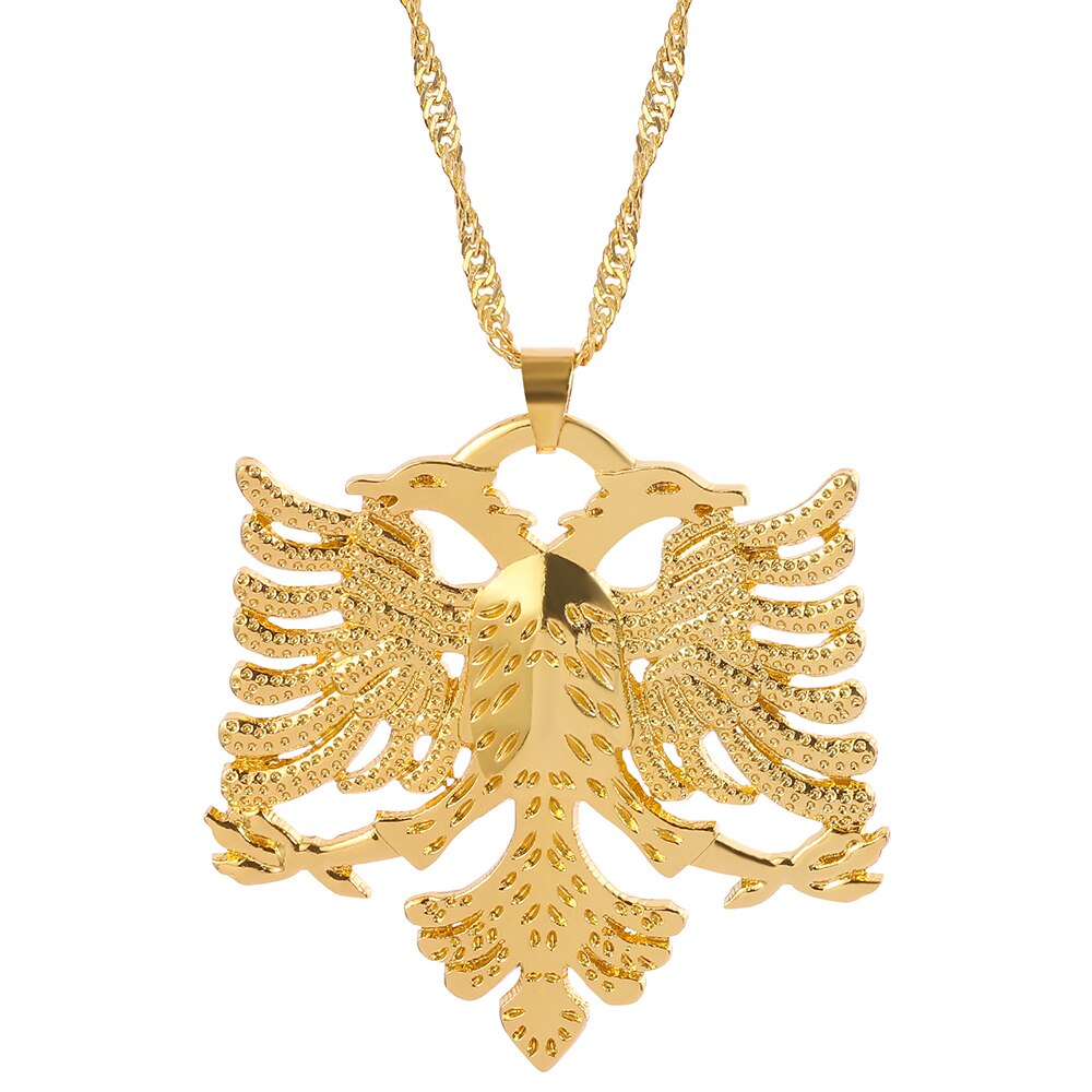 Vintage Solid Russia Emblem Albania Eagle Pendant Necklaces Coat of Arms Double Headed Eagle Pendants Chain Ethnic Gifts