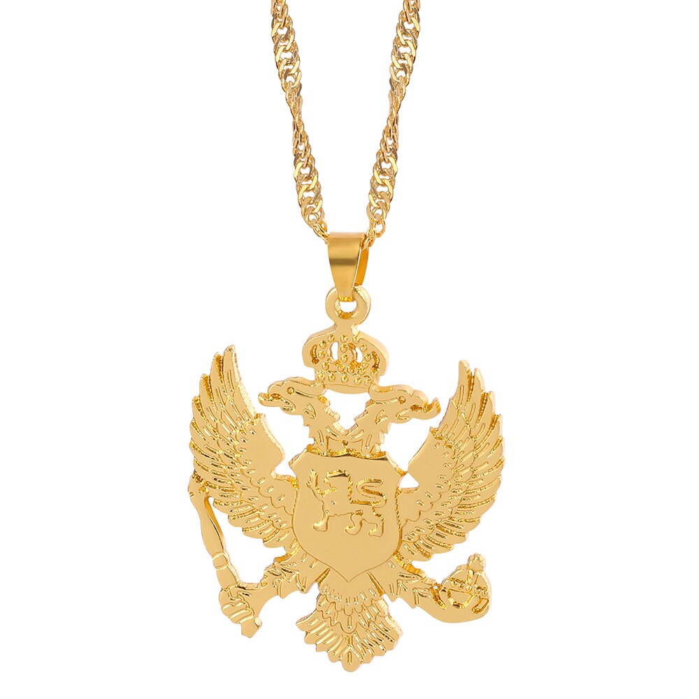Vintage Solid Russia Emblem Albania Eagle Pendant Necklaces Coat of Arms Double Headed Eagle Pendants Chain Ethnic Gifts