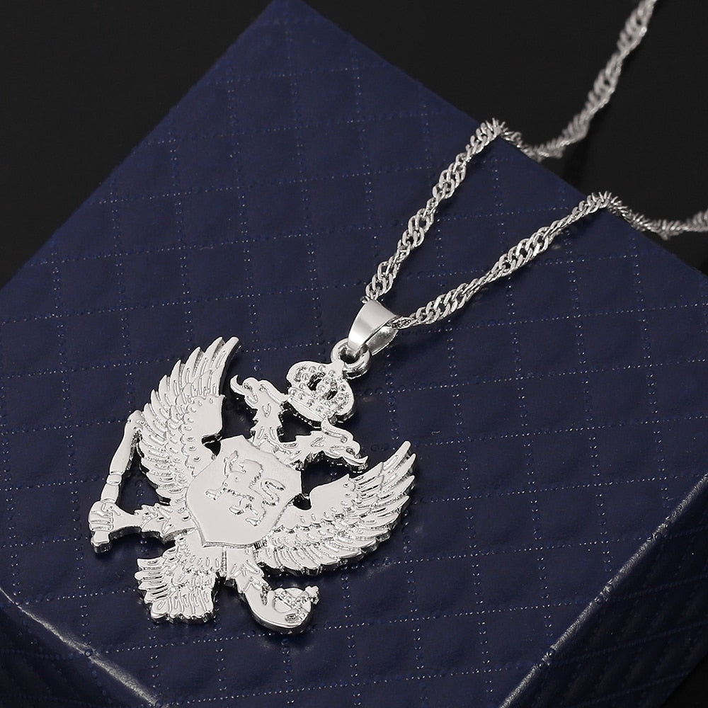 Vintage Solid Russia Emblem Albania Eagle Pendant Necklaces Coat of Arms Double Headed Eagle Pendants Chain Ethnic Gifts