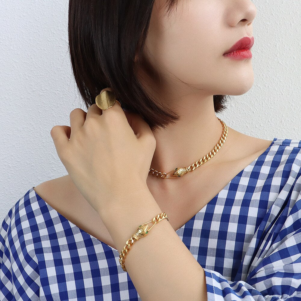 Vintage Stainless Steel Chain Necklaces On Neck Women Jewelry Layered Accesories For Girls Gifts Snake Head Choker 2021