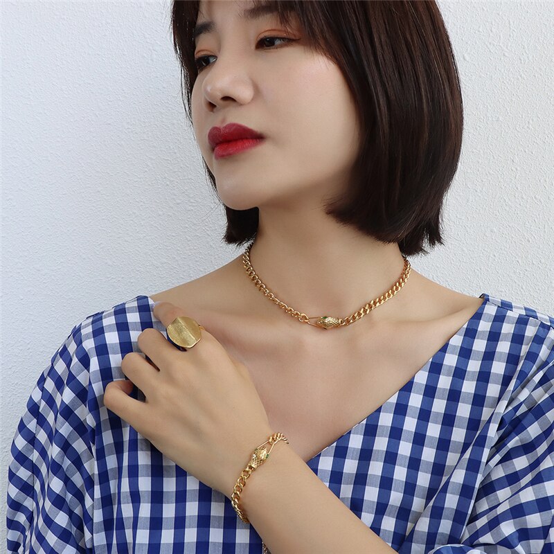 Vintage Stainless Steel Chain Necklaces On Neck Women Jewelry Layered Accesories For Girls Gifts Snake Head Choker 2021