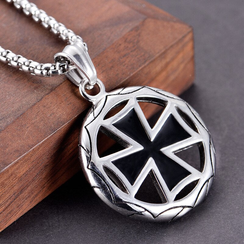 Vintage Stainless Steel Maltese Cross Link Chain Statement Necklaces Mens Templar Knights Pendants Necklaces Jewelry