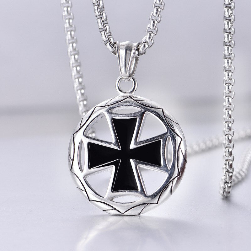 Vintage Stainless Steel Maltese Cross Link Chain Statement Necklaces Mens Templar Knights Pendants Necklaces Jewelry