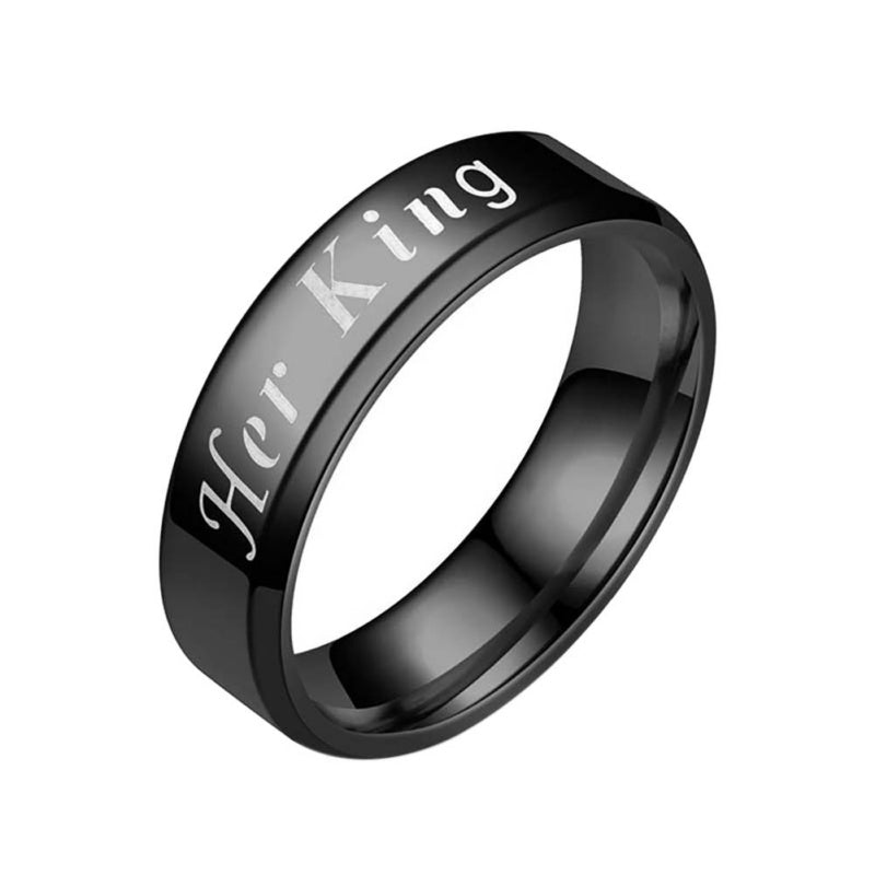 Vintage Stainless Steel Ring Mens and Womens Her King/His Queen Printed Jewelry Wedding Gift Band Ring for Lovers