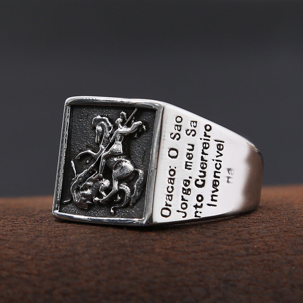 Vintage Stainless Steel Saint Michael Protective Ring Mens Punk Roman Paladin Badge Biker Ring Jewelry