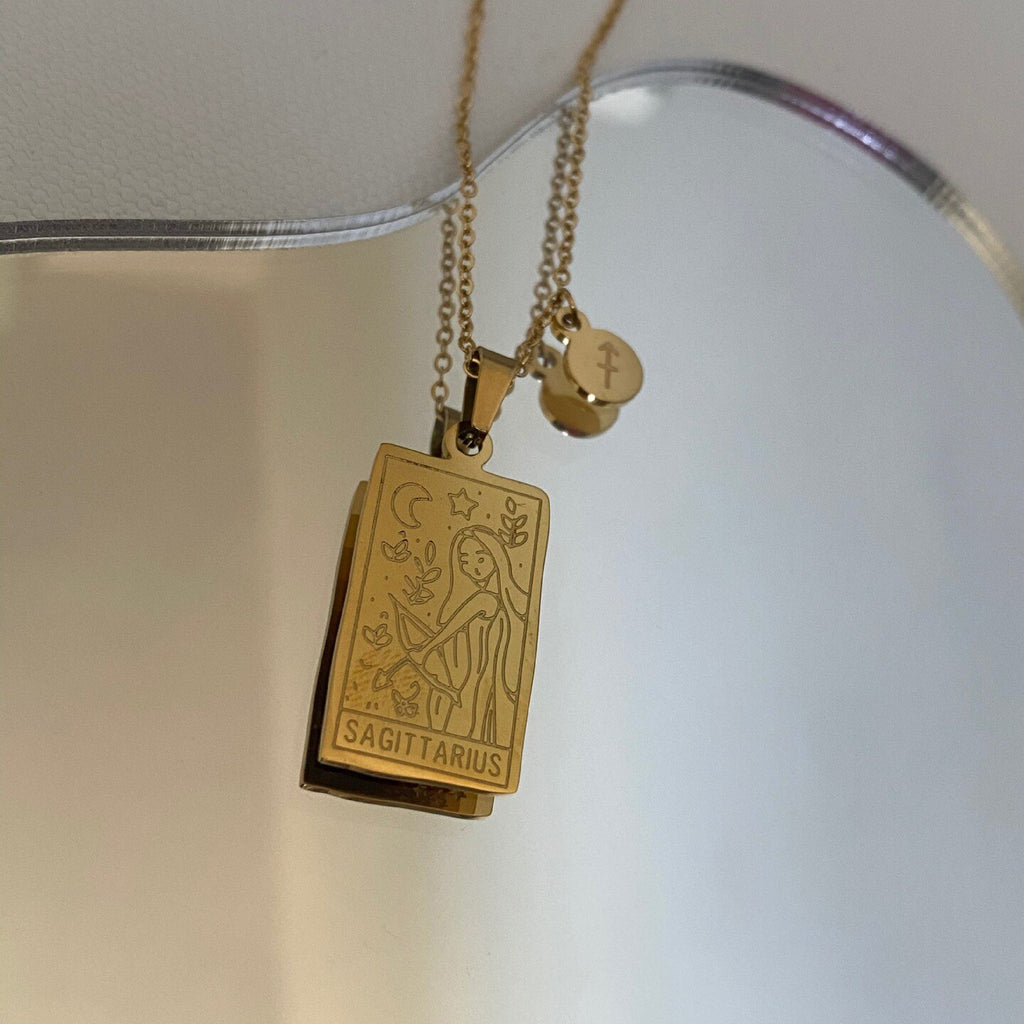 Vintage Stainless Steel Square Pendant Horoscope 12 Constellations Necklace Female Male Zodiac Sign Gold Collar Necklace
