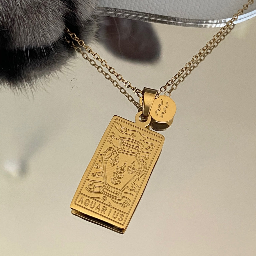 Vintage Stainless Steel Square Pendant Horoscope 12 Constellations Necklace Female Male Zodiac Sign Gold Collar Necklace