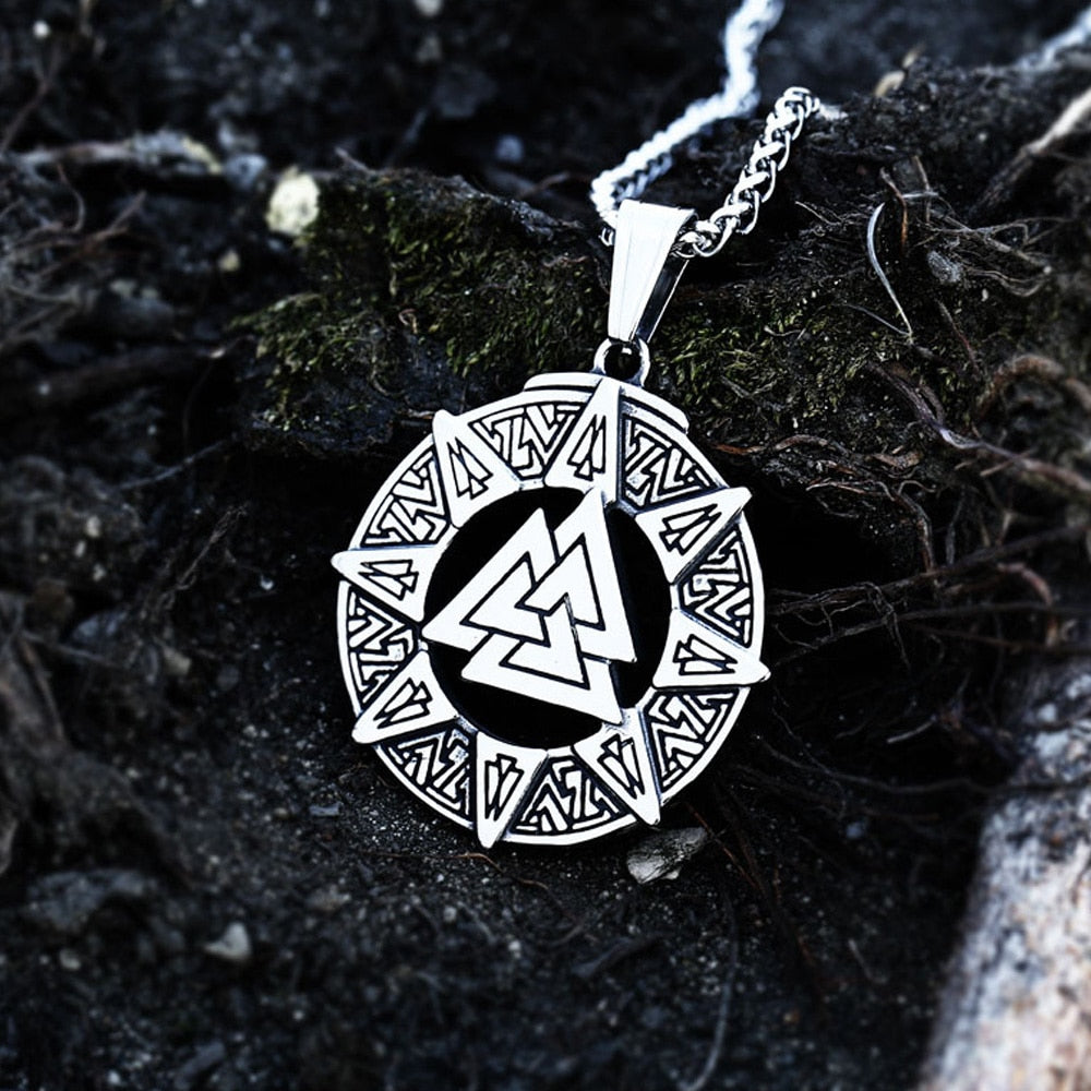 Vintage Stainless Steel Viking Triangle Valknut Necklace Pendant Nordic Mythology Father Odin Viking Necklace Men Amulet Jewelry