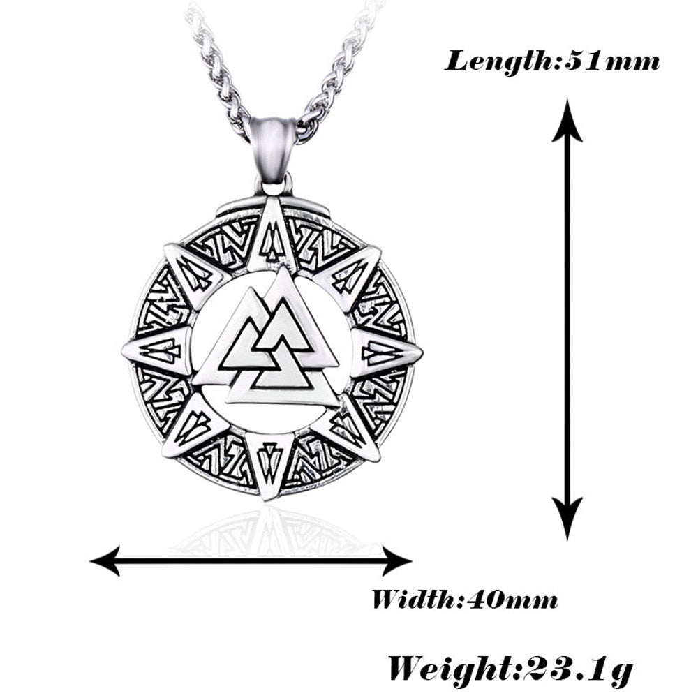 Vintage Stainless Steel Viking Triangle Valknut Necklace Pendant Nordic Mythology Father Odin Viking Necklace Men Amulet Jewelry
