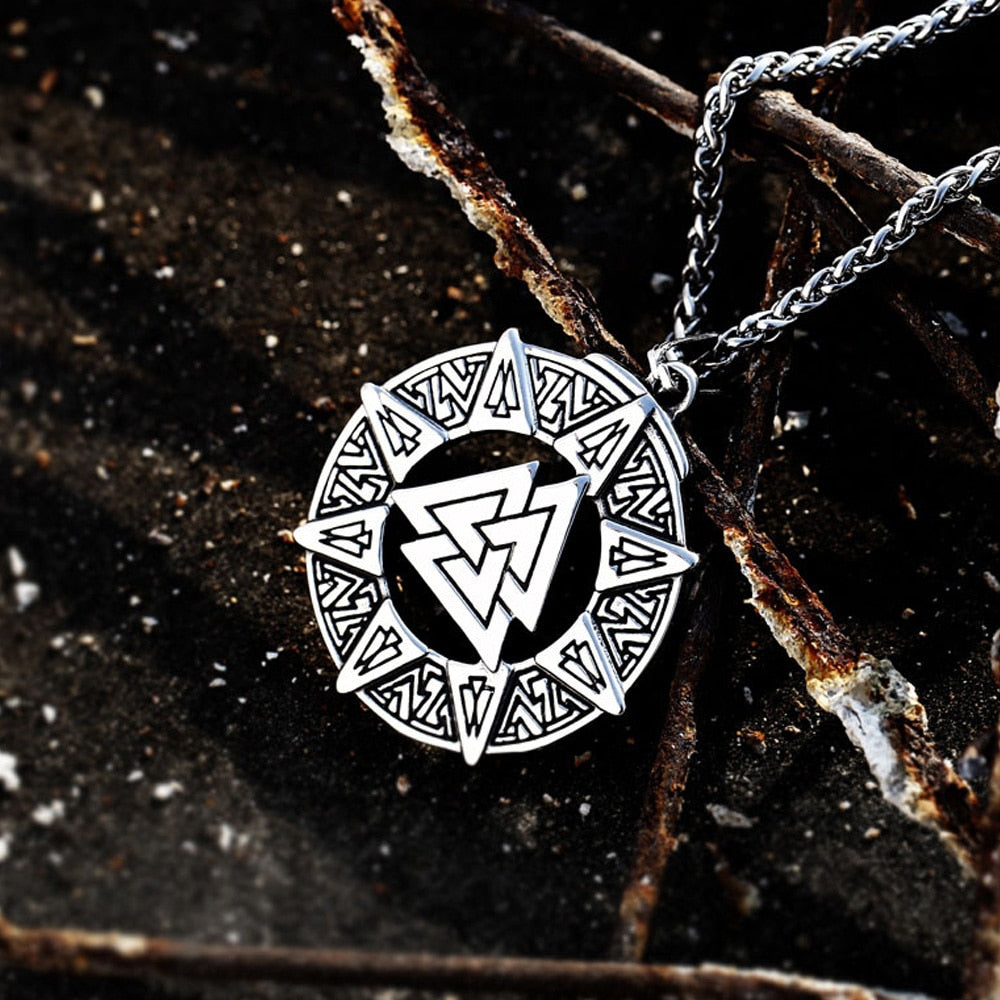Vintage Stainless Steel Viking Triangle Valknut Necklace Pendant Nordic Mythology Father Odin Viking Necklace Men Amulet Jewelry
