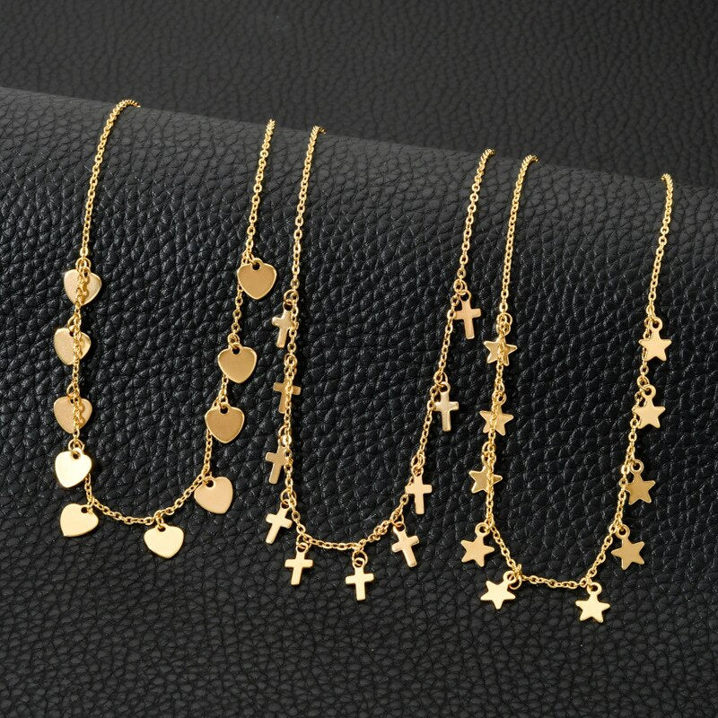 Vintage Star/Cross/Heart Pendant Choker Necklace for Women Gold Color Stainless Steel Chain Necklaces Boho Jewelry Gift