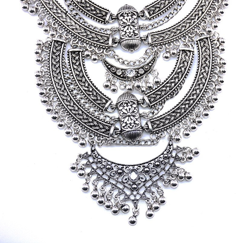 Vintage Statement Gypsy Necklace Women Bohemia Ethnic Big Choker Necklace Femme Indian Maxi Power Large Collar Necklace Jewelry