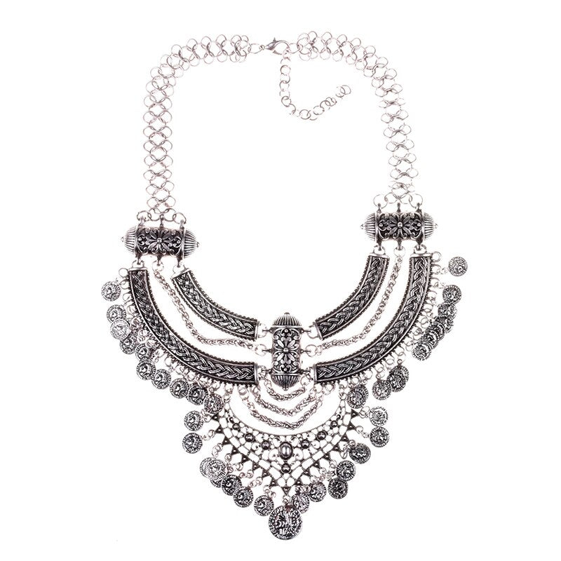 Vintage Statement Gypsy Necklace Women Bohemia Ethnic Big Choker Necklace Femme Indian Maxi Power Large Collar Necklace Jewelry