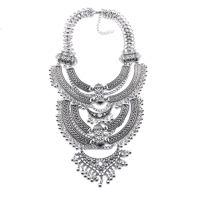 Vintage Statement Gypsy Necklace Women Bohemia Ethnic Big Choker Necklace Femme Indian Maxi Power Large Collar Necklace Jewelry