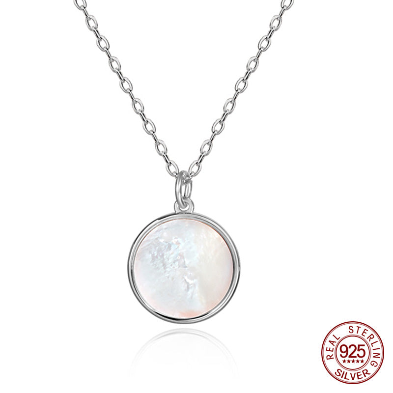 Vintage Sterling Silver White Shell Pendant Necklace Round Natural Mother of Pearl Necklaces Woman Girls Jewelry Gift ZK30